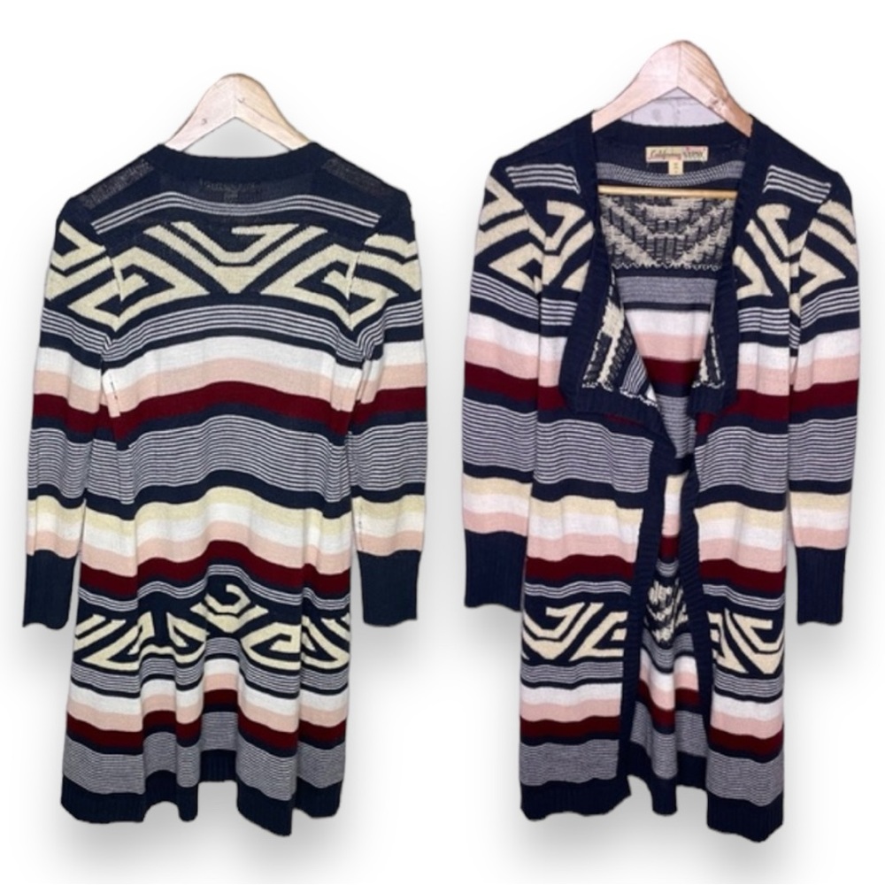 California Gypsy Boho Southwestern Tribal Print Duster Cardigan Sweater